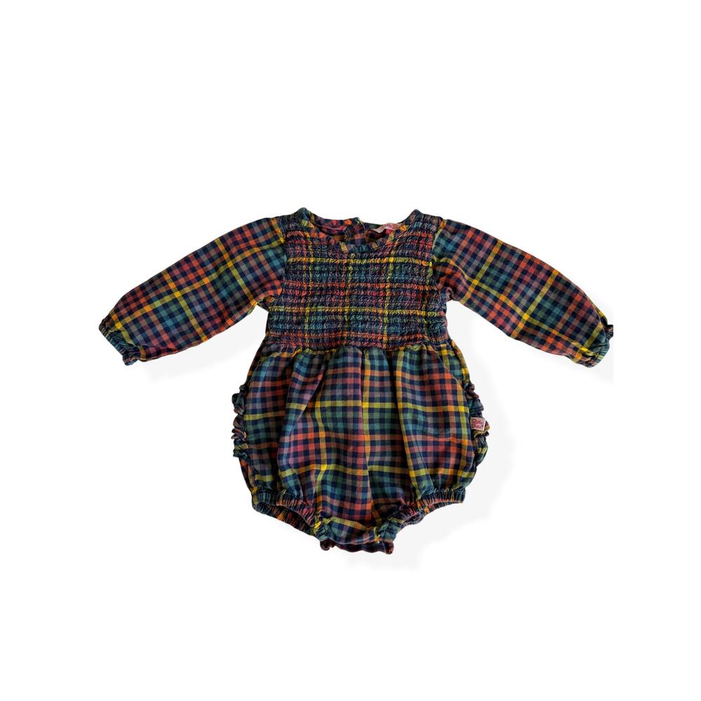 Ruffle Butts Harvest Rainbow Long Sleeve Smocked Bubble Romper Girls 12-18 Month